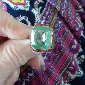 Antique Brass Ring Green Stone